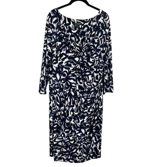 Ralph Lauren Dress 18 Black Floral Midi Faux Wrap Boho 80s Preppy Old Money - Picture 1 of 16